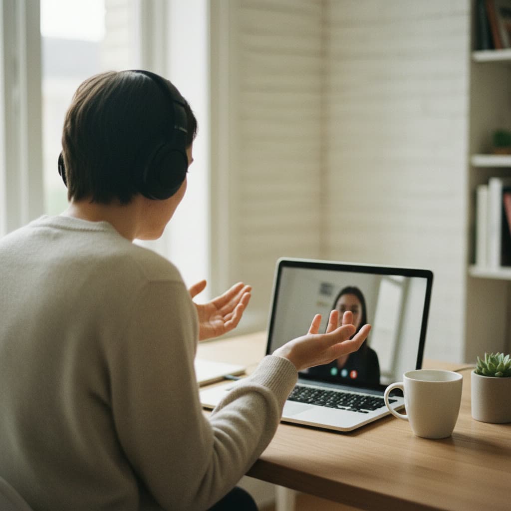 A researcher engaged in conversation during a remote interview